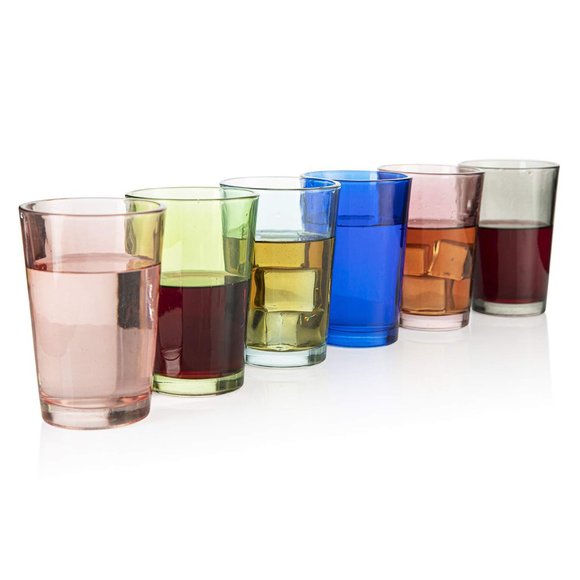 6 Moroccan Tea Multicolor Glass Drink Glasses Set - Picture 1 of 5
